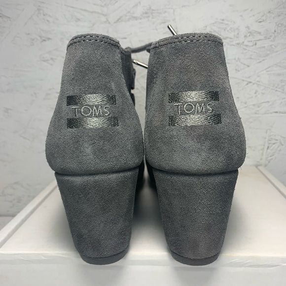 Toms Womens Suede Wedge Booties Desert Gray Sz 9 Heel Lace Up Minimalist - Picture 9 of 14